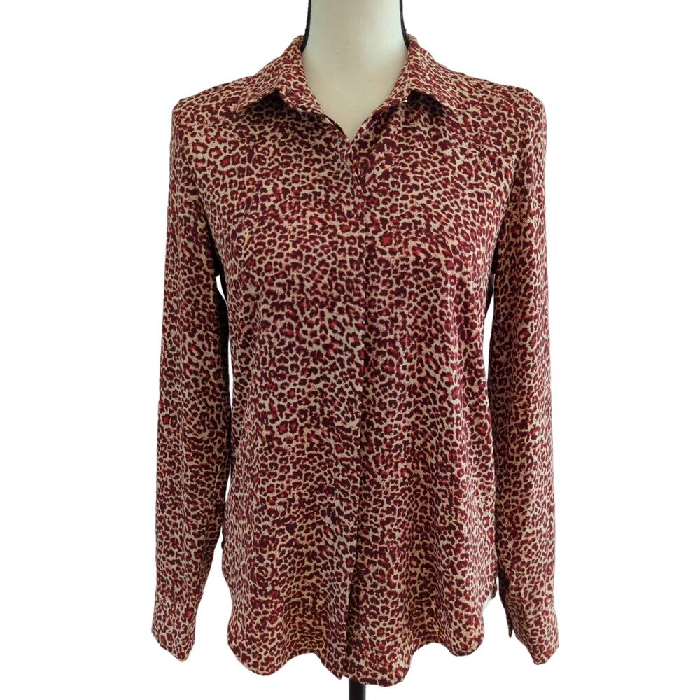 H&M Red Leopard Animal Print Button Down Shirt Size 0